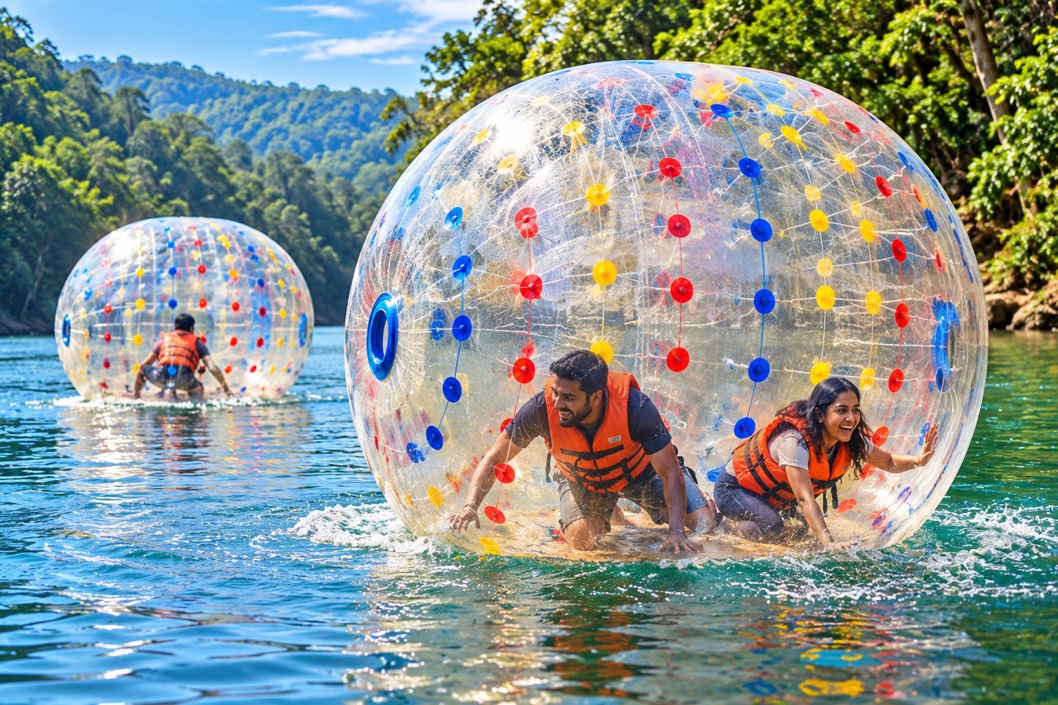 Waterball zorbing on the river in Dandeli