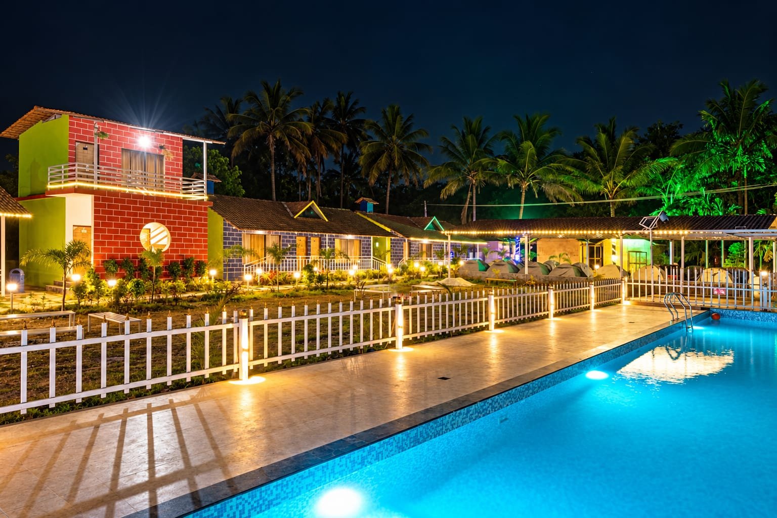 Eco Green Dandeli resort exterior at night
